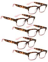 READING GLASSES 5 pack Fashion Readers for Women (Tortoise Pink, 3.00)