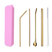 Stainless Steel Straws, Long Metal Drinking Straws Reusable Straws for Tumbler Cold Beverage, FDA-Approved Straws, Set of 4, Free Cleaning Brush Included (B)