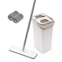 Squeeze Flat Mop and Bucket with 2 Pcs Microfiber Mop Pads,Floor Cleaner Mop for Wet and Dry Mopping Kitchen Home Stainless Steel Handle for Hardwood, Laminate, Tiles