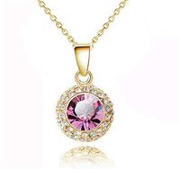 Fashion Women Pink Crystal Rhinestone Round Gold Chain Pendant Necklace Hot пјЃпјЃпјЃ Woman Pretty Cute Lovely Elegant Jewerly Aesthetic Fashionable Womens