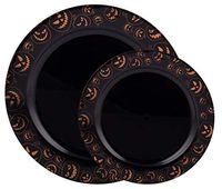 Party Joy 50-Piece Plastic Dinnerware Set | Halloween Plates | Pumpkins Collection | (25) 10.25" Dinner Plates & (25) 7.5" Salad Plates | Heavy Duty Premium Plastic Plates