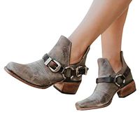 Veodhekai Women Comfortable Pointed Toe Buckle Strap Low-Heeled Casual Shoes Ankle Boots Roman Shoes Gray