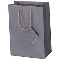 10 pcs Large Matte Dark Grey Shopping Paper Gift Sales Tote Bags with Blank Message Tag 8" x 5" x 10"