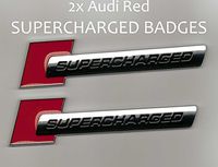 2 Pieces - SUPERCHARGED - Red Chrome - Badge for Audi - Decal Emblem Car Sticker *** USA SELLER ***