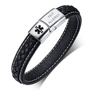 VNOX NUT Allergy Medical Alert ID Two-Tone Genuine Leather Magnetic Cuff Bracelet for Men Women