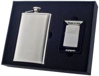 Visol"Edge" Flask and Zippo Lighter Gift Set, 8-Ounce