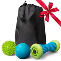 Foot Massager and Massage Ball Set - 2 Back Massager Massage Balls and Foot Massage Muscle Roller Therapy Set with Handheld Massager Tools Carry Bag