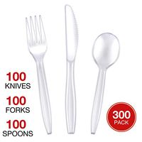 300-Pack Clear Disposable Plastic Silverware Set | Heavyweight Plastic Utensils, 100 Each of Knives, Forks & Spoons | Fine Cutlery Flatware for Parties, Weddings, Baby Shower, Graduation