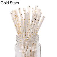 AkoMatial 25Pcs Disposable Biodegradable Paper Drinking Straws Supplies for Baby Shower Holiday Birthday Wedding Party Gold Stars