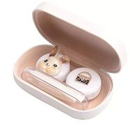 Cute Contact Lens Cases, Cat Contact Lens Soak Storage Box, Portable Pink Contact Lens Holder with Tweezers for Travel Kit (White Case Rabbit)