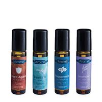 Airomé Essential Oil Roll-Ons Bundle, Set of Four 10 ml Rollable Therapeutic Grade Essential Oils | Breathe in Blend, Guard Against Blend, Lavender, Peppermint