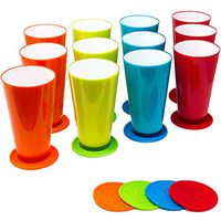12 Pack 20 oz Plastic Tumblers, Cafe Break-Resistant Drinking Glasses Set w/Silicone Coasters by Talented Kitchen. Premium Quality, Translucent Effect Reusable Outdoor & Kids Cups in 4 Assorted Color