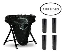 Trail Essentials Toilet Liners; Hygienic, Leak-Proof, Odor Free, Compatible with Camping Commodes and Portable Toilets, Black Opaque Color– Roll of Liners in Convenient Carry Case (100 Liners)