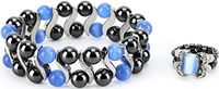 Elegant Womens Hematite Magnetic Therapy & Healing Stone Bracelet & Ring Set Pain Relief for Arthritis and Carpal Tunnel (Blue Cat Eye)