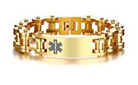 VNOX Free Engraving Stainess Steel Medical Alert ID Heavy Bicycle Bike Chain Emergency Bracelet,Gold Plated,9.3"