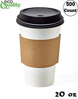 500 Pack - 20 oz Disposable White Paper Coffee Cups with Black Dome Lids and Protective Corrugated Cup Sleeves - Perfect Disposable Travel Mug for Home, Office, Coffee Shop, Travel, Tea