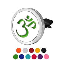 HOUSWEETY Car Air Freshener Aromatherapy Essential Oil Diffuser - ohm om aum Yoga Stainless Steel Locket,11 Refill Pads
