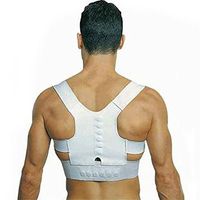 Aofit 12 Magnets Back Support Belt Corrector Shoulder Posture Brace Belt for Men or Women or Children– Unisex (L 32.67"-33.07", White)