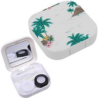 Portable Contact Lens Case Box Travel Kit Mirror + Bottle + Tweezers Container Holder [ Beautiful Tropical Island ]