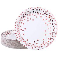 Aneco 60 Pieces 9 Inches Rose Gold Foil Polka Dot Disposable Paper Plates Dinnerware Plates for Party Wedding Anniversary Birthday