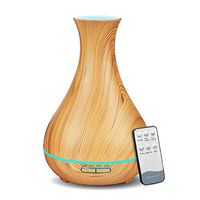 KBAYBO 550ml Aroma Diffuser Essential Oil Diffuser with Remote Control Ultrasonic Air Humidifier with Wood Grain 7-Color LED Night Light for Office Home Spa Yoga (Light-Remote)