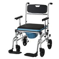 Commode Chair with Wheels Aluminum Shower Chair Rolling Bedside Wheelchair Mobility Accessible Transport Medical Rolling Chair Max.150kg
