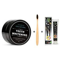 Natural Organic Activated Charcoal Bamboo Teeth Whitening Powder Toothpaste Toothbrush Set for Men Women