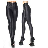 H.coosy practical;cozy New Europe and the United States high waist large pants 9 points imitation leather pants zipper leggings one black S