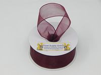 #9 Wired Edge Sheer Organza Ribbon for Floral, Fashion, Craft, Scrapbooking, Gift Wrapping, Hair Bows, Wedding, Baby Shower, and Decorating Projects. (1-1/2 Inch x 25 Yard, Burgundy)