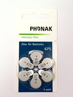 Phonak Mercury Free Size 675 Zinc Air Hearing Aid Batteries (6 Batteries)
