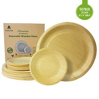 Disposable Wooden Plates Party Plates | Eco-Friendly, Compostable, Biodegradable Party Plate Set | Heavy-Duty Round Dinner Plates for Wedding, Catering, Camping & Parties ( 25 each of 6" & 10 1/4")