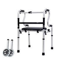 Standard Walker Elderly People with Leather Cushion,Exchangeable Fixed Dual Purpose,Height Adjustable Folding Aluminum Alloy Disabled Person Walking Rehabilitation Equipment,WheeledDualPurpose
