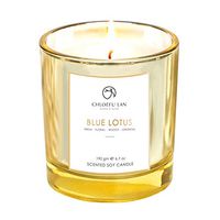 Chloefu LAN Scented Candle Blue Lotus Long Burning (40 hours) Soy Aromatherapy Candle for Home Decorative,Best Gifts with Golden Glass (Blue Lotus)