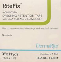 RiteFix Non-Woven Dressing Retention Tape - 3" x 11 yds - with Easy Release S-Curve Liner for Convenient Application, Moisture and Air Permeable, Hypoallergenic Adhesive, Non Sterile, Latex Free