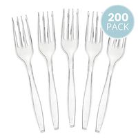 Plasticpro Disposable Clear Plastic Forks Heavyweight Utensils Pack of 200 Count