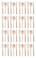 48 Pieces Hammered Rose Gold Plastic Cutlery Heavy Duty Disposable Silverware Shiny Metallic Flatware 16 Forks, 16 Knives and 16 Spoons