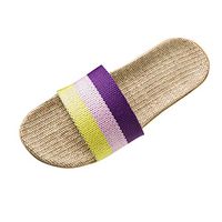 Emimarol Home Slippers Women Linen Indoor Shoes Ladies Beach Slipper Silent Flip Flops for Women Sandals Yellow