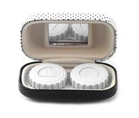 Contact Lens Case Metal w/Fabric & Mirror in Dotted White CLC3