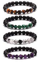 Rinspyre Set of 4 Natural Star Cut Stone Bracelet Healing Crystal Bracelet Stress Relief Wristband for Men Women Essential Oil Diffuser Bracelet