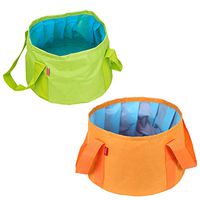 LIOOBO 2pcs Foldable Washbasin Basin Bucket Washing Bag Water Bucket Pot for Outddor Travel Camping -(Green, Orange)