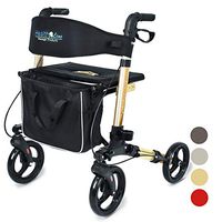 Health Line Massage Products Compact Rollator for Seniors, Aluminum Side-Fold Rolling Walker with Paded Seat, Bright Champagne