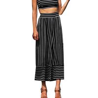GBSELL Women Hippie Stripe High Waist Wide Leg Pants Leggings Casual (M)