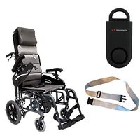 Karman VIP-515 Aluminum Lightweight Transport Wheelchair VIP515TP-18, 18"W X 16"D Seat, Flip Back Adjustable Armrests & Free 130 dB Black Personal Safety Alarm/Siren! + Silver Seatbelt!