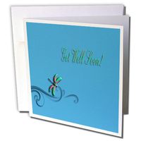 3dRose Blue Elegant Dragonfly on Vine Get Well - Greeting Cards, 6 x 6 inches, set of 6 (gc_22492_1)