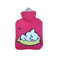 Simple Small Cute Warm 0.3 L Hot Water Bottle with Fabric Cover, Rose Red (Cat)