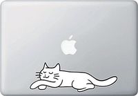 Yadda-Yadda Design Co. Sleeping Smiling Cat - White Cat Dreaming - Vinyl MacBook Laptop Decal Sticker - Copyright 2016 YYDC (Size Choices) (White Cat, Medium 8.25" w x 3" h)
