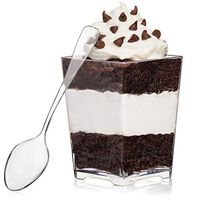 Square Dessert Cup - 4 Ounce - Durable Crystal Clear Plastic - 400 Count - Ideal for Desserts, Appetizers, Entrees, Puddings, Mousse and More!