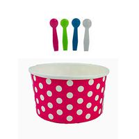 Worlds Paper Ice Cream Cups With Plastic Spoons Polka Dot Paper Yogurt Cups 5OZ Pink 50 Set