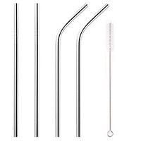Eco Friendly Reusable Metal Stainless Steel Drinking Straws Set with Cleaning Brush - 2 Straight 2 Bent 1 Brush