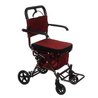 TYJ-USA Walker The Elderly Shopping cart Push can sit to Buy a Small cart Lightweight Folding Scooter Universal Wheel Assisted Recreational Vehicle (Color : Red, Size : 429090cm)